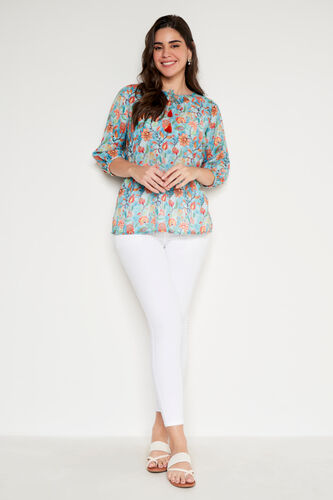 Teal Floral Flared Top, Teal, image 1